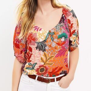 Loft Patchwork Bloom Sweetheart Neck Blouse Size L